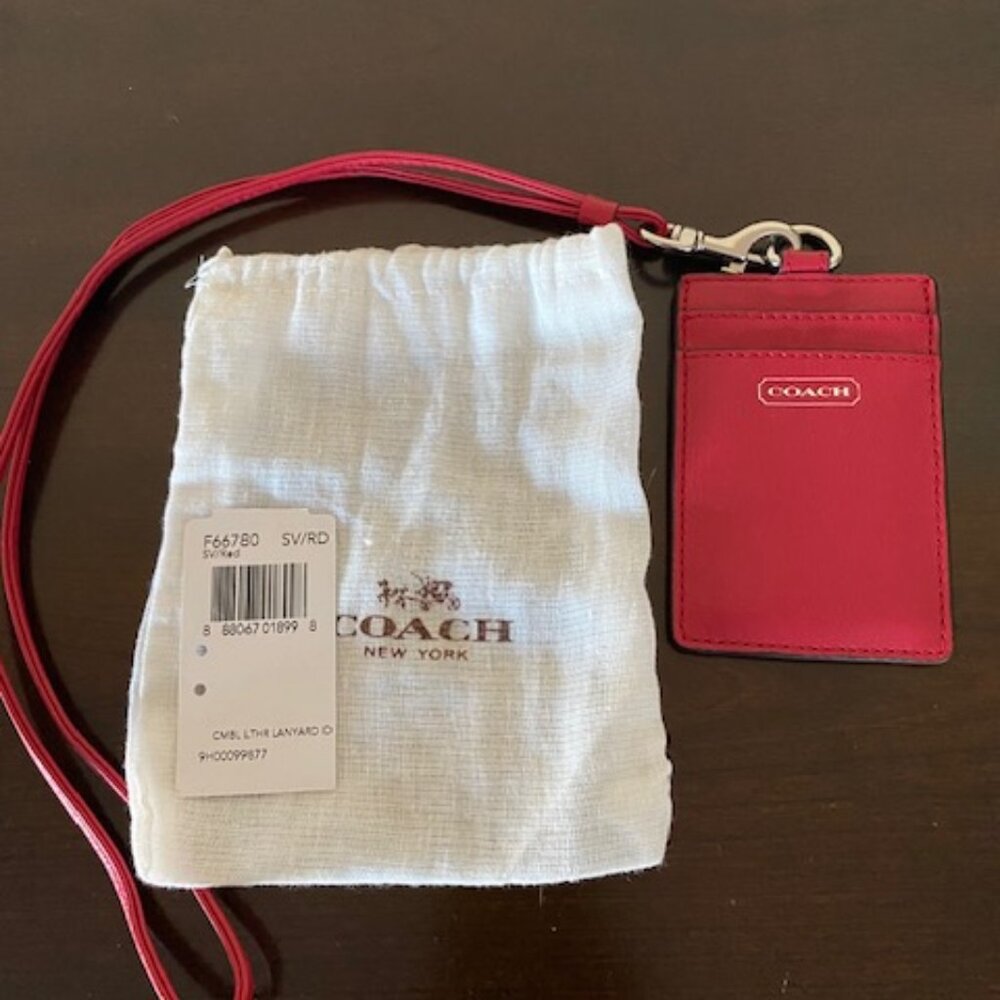 Coach Leather Lanyard ID Credit Card Holder Work Badge Red
